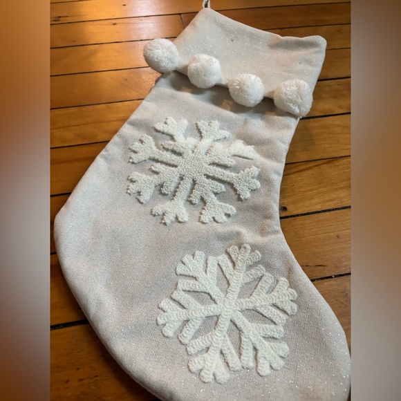 White & Silver Textured Snowflake Christmas Stocking – Glam Holiday Decor! ✨ - Picture 3 of 4